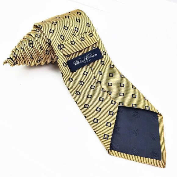 Brooks Brothers Makers Geometric Neck Tie Silk Cotton Textured 60" Gold Made USA - Picture 2 of 12